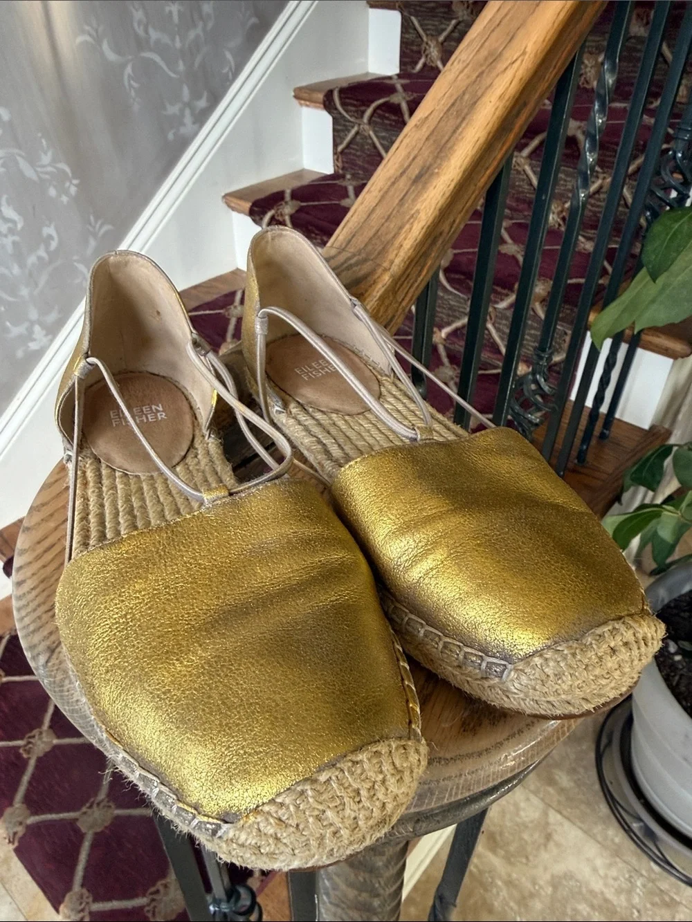 EILEEN FISHER metallic gold espadrilles preowned pre-love size 7